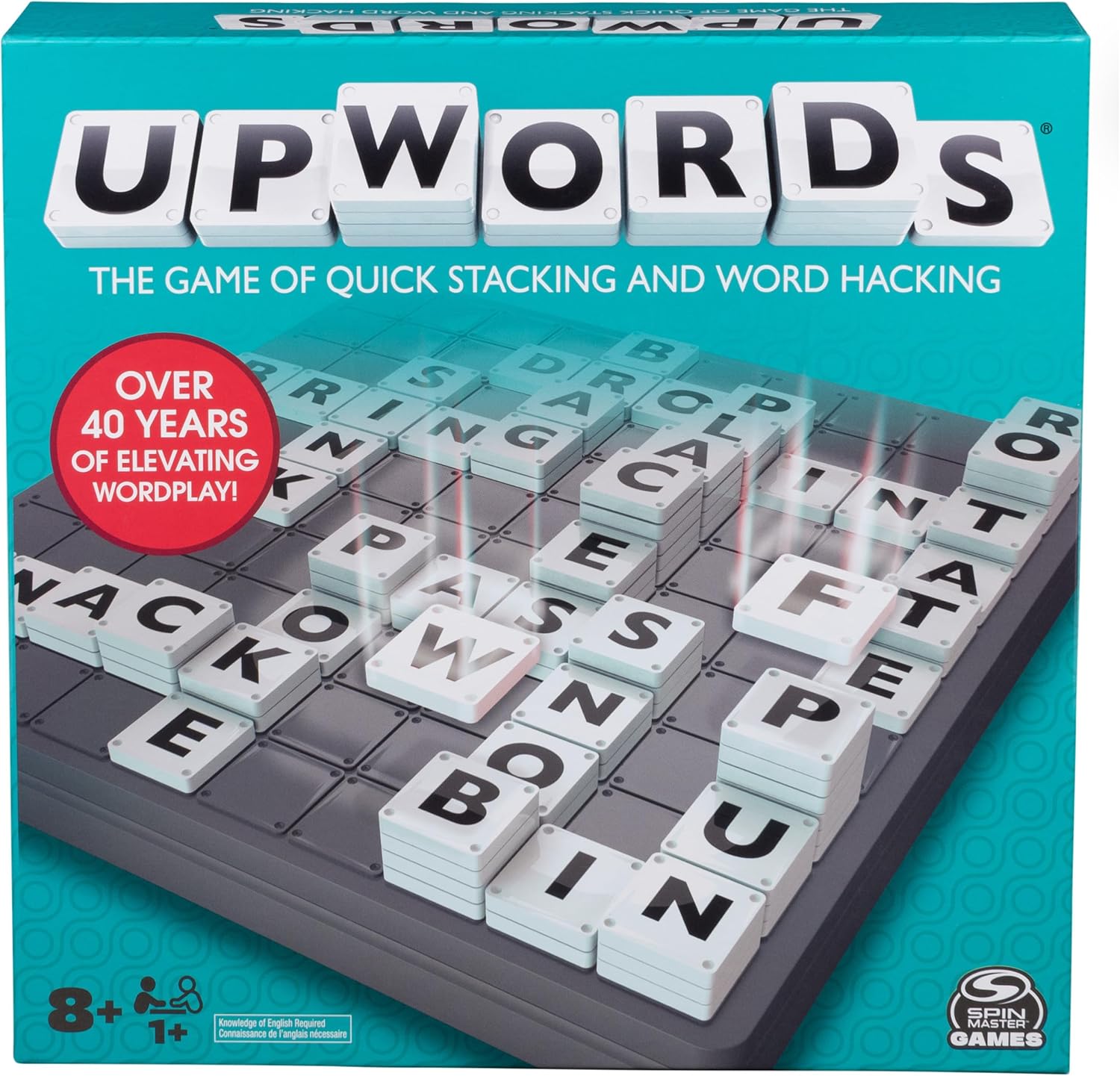Upwords The Stackable Word Game: Includes Rotating Board & Letter Tiles, Classic Crossword Activity for Kids & Families