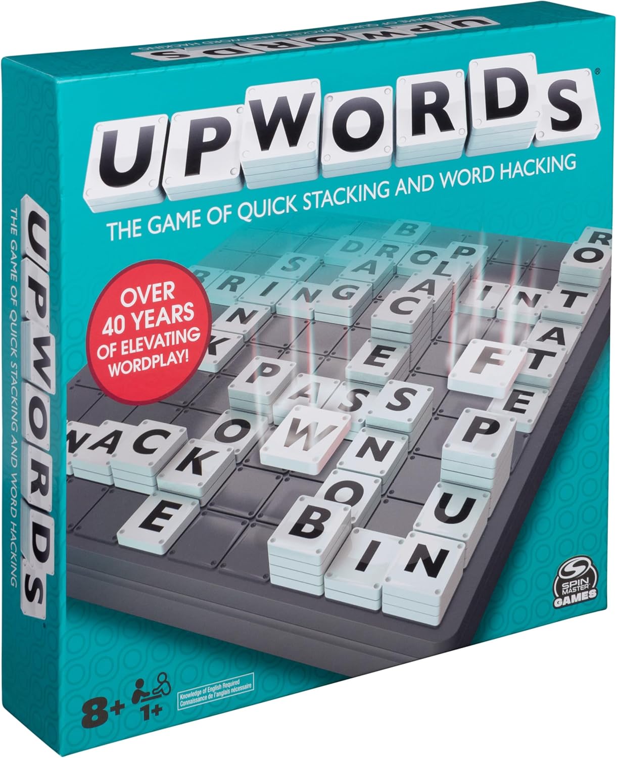 Upwords The Stackable Word Game: Includes Rotating Board & Letter Tiles, Classic Crossword Activity for Kids & Families